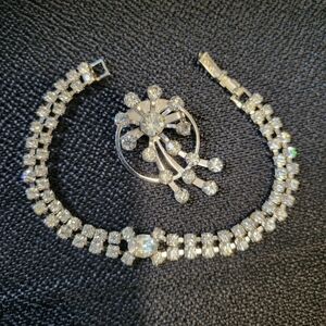Vintage rhinestone bracelet and pin